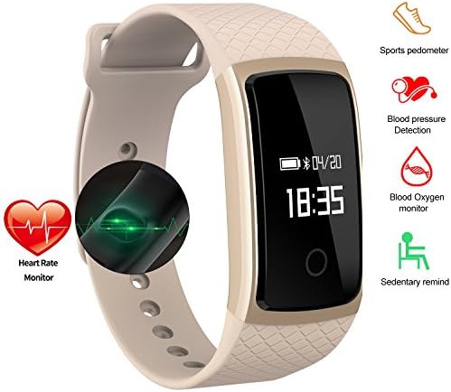 ONSTON Smart Watch Bracelet Waterproof IP67 Fitness Tracker with Heart Rate Monitor Blood Pressure Blood Oxygen Monitor Compatible with IOS Andriod Smartphones (Gold)