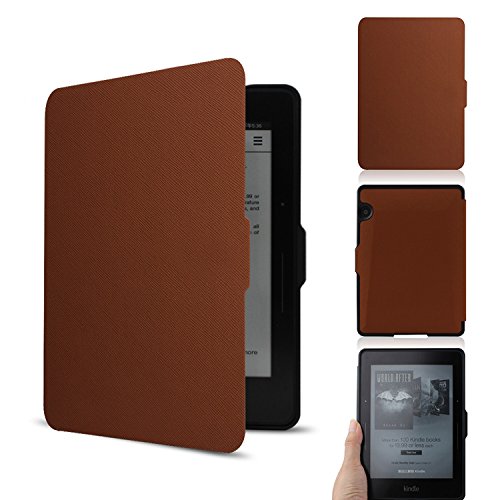 Walnew Kindle Voyage Smartshell Case - The Thinnest and Lightest Leather Cover for Amazon Kindle Voyage 2014 Version Ultraslim Case with Auto Sleep/ Wake Function (Case for Kindle Voyage, Brown)