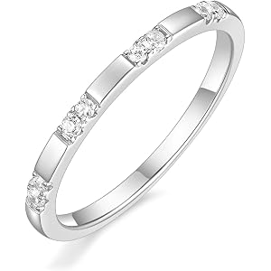 Arvaleff 925 Sterling Silver Rings for Women Ladies Wedding Band V Shaped Heatbeat Pattern Cubic Zirconia Engagement Eternity