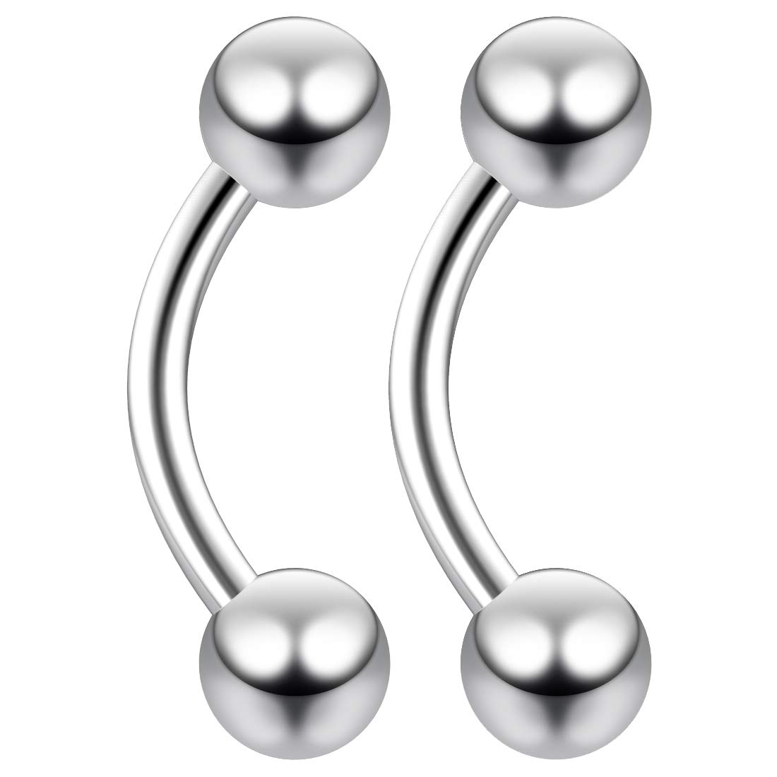 2pc 1mm 18g Surgical Steel Banana J-Curve Barbell 3mm Ball Eyebrow Navel Bar Banana Bar Lip Tragus Ring Piercing Jewellery - 6mm