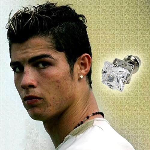 OUTLETISSIMO® UN20 Men's Earrings Silver Steel Diamond CZ Square 4 mm, Sterling Silver, Cubic Zirconia - Image 5