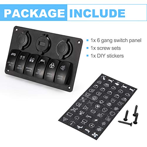 BUNKER INDUST 6 Gang Rocker Switch Panel with Dual Quick Charger 3.0