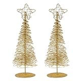 Juvale Pack of 2 Gold Christmas Trees - Mini Tree - Christmas Miniature Tabletop Decoration, 10.5 x 3 x 3 Inches