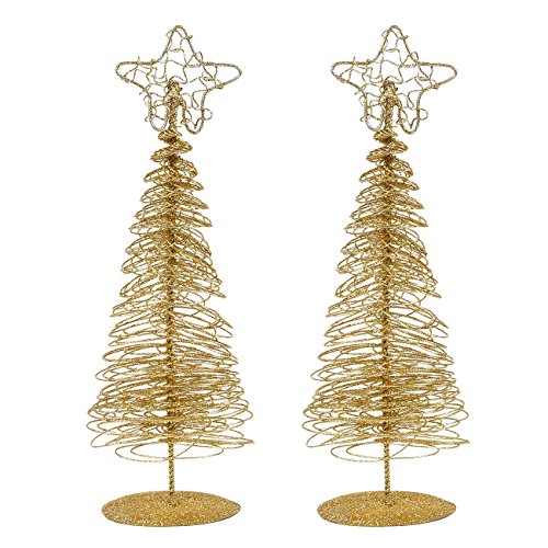 Juvale Pack of 2 Gold Christmas Trees - Mini Tree - Christmas Miniature Tabletop Decoration, 10.5 x 3 x 3 Inches