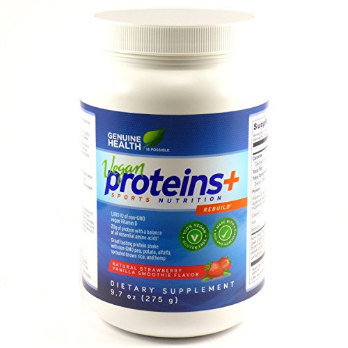 Genuine Health Vegan Proteins+, Natural Strawberry Vanilla Smoothie Flavor, 9.7 oz (275 g) Genuine Health Vegan Proteins+, Natural Strawberry Vanilla Smoothie Flavor, 9.7 oz (275 g)