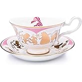 The English Ladies Disney Alice in Wonderland Cheshire Cat Cup and Saucer, Fine Bone China, 7.5 × 15 × 15 cm, Multicolor