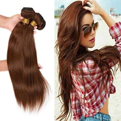 Fashion Lady Hair Peruvian Straight Wave Weave Wefts Hair 3 Bundles Peruvian Virgin Remy Human Hair Extensions Deal With Mixed Lengths 10-24 Inch 100g/Bundle (10 12 14,Medium Auburn #30)