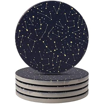 Ailsan Constellation Pattern Coasters Round Drinks Absorbent Stone Coaster Set with Ceramic Stone and Cork Base for Kinds of Mugs and Cups (Blue Constellation)