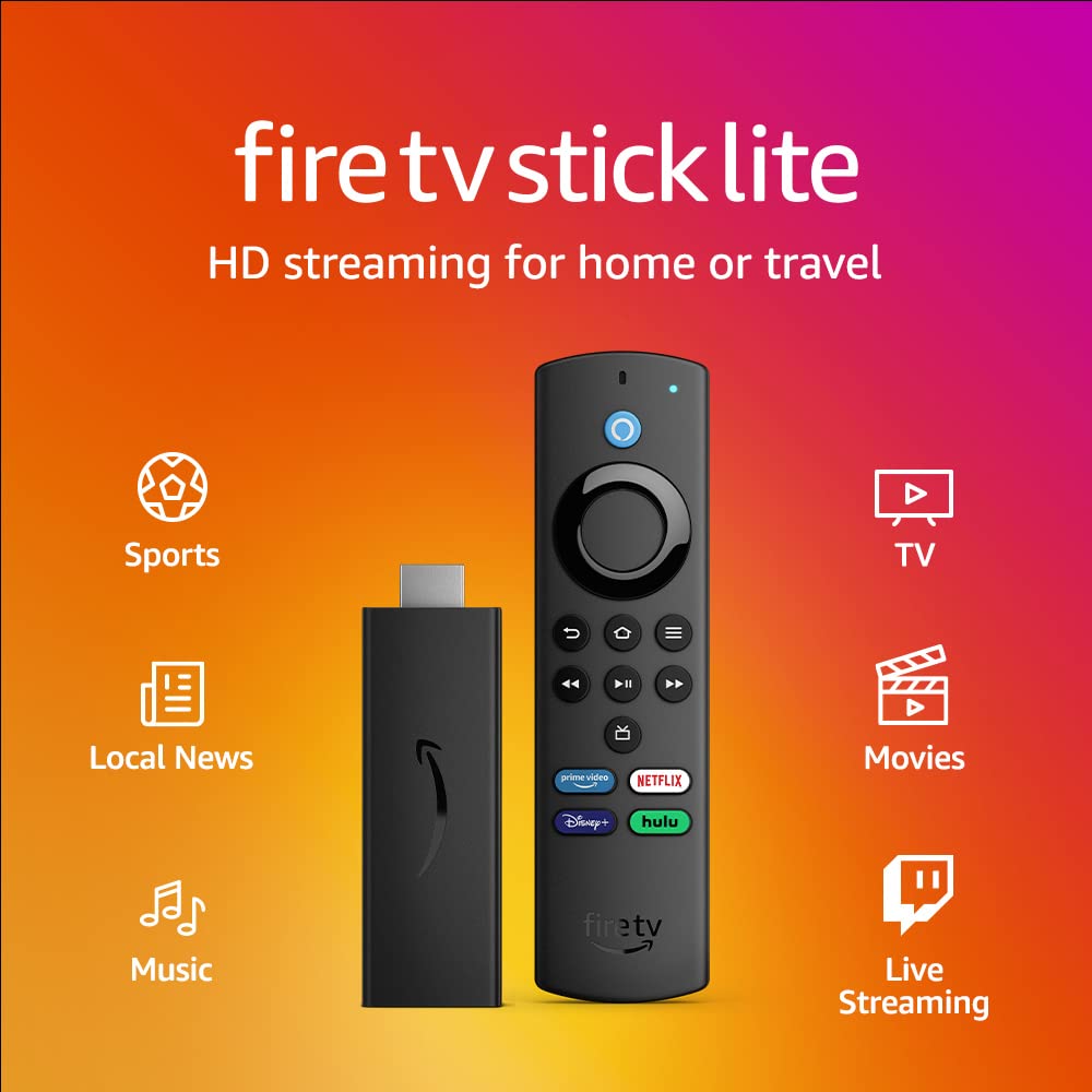 Amazon Fire TV Stick Lite, free and live TV, Alexa Voice Remote Lite, smart home controls, HD streaming