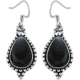 Gifts For Mom Wife- 9.50-13.30 Cts Pear Shaped Natural Gemstone Dangle Drop Handmade Birthstone Earrings Silver Overlay Jewelry For Women