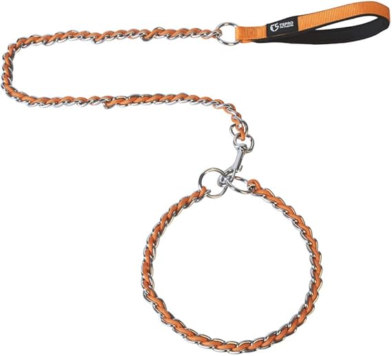 TSPRO Chew Proof Stainless Steel Metal Dog Leash with Chian Dog Collar for Large