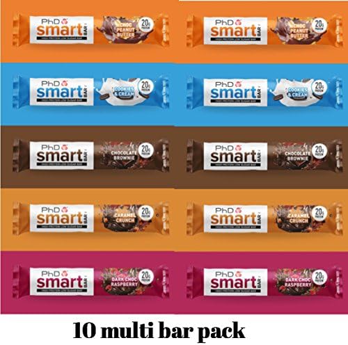PhD Smart protein bars 5 flavours 2 bars each flavour bar low sugar cards (Total 10 bars)