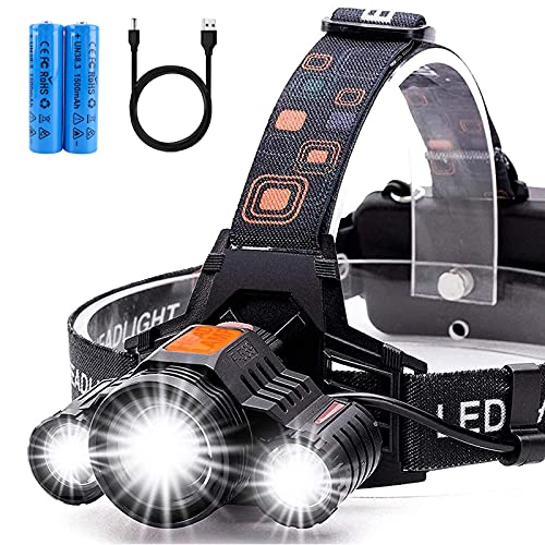 Rechargeable Headlamp, LED Head Lamp 6000 High lumens, USB Bright