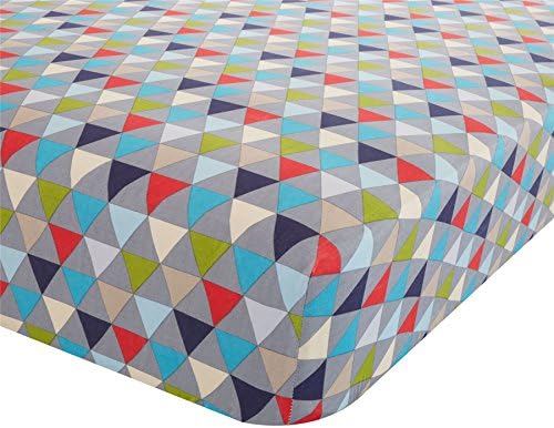 GEOMETRIC TRIANGLES RED BLUE GREEN GREY USA TWIN (90CM X 190CM - UK SINGLE) FITTED SHEET