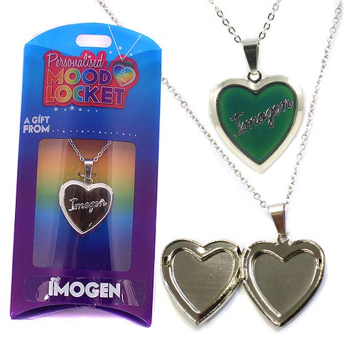 IMOGEN PERSONALISED HEART SHAPED NAMED MOOD LOCKET FUN GIFT PRESENT