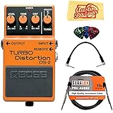 Boss DS-2 Turbo Distortion Bundle with Instrument Cable, Patch Cable, Picks, and Austin Bazaar Polishing Cloth
