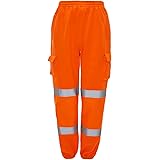 MMK Hi Viz VIS Jogging Bottoms High Visibility Combat Cargo Thick Brush Fleece Trousers Reflective Tape Safety Work Wear Elasticated Waist Joggers Sweat Jog Tracksuit Pants Size S-5XL