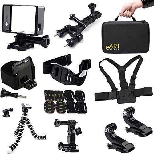 Accessories Kit For Gopro Hero HD Camera, Hero4 Black/Silver Hero3+ Hero3 Bicycle Handlebar / Seatpost Clamp with Three-way Adjustable Pivot Arm + 2 PCS Surface J-Hook + Wrist Strap Band Mount Wristband + Octopus Tripod + Frame Mount Housing + Quick Release Buckle + Large Size Travel Bag Case + Bicycle Vented Helmet Safety Strap + 2x Flat + 2x Curved Mounts with 3M Adhesive Pads + Chest Harness Belt + 3-way adjustment base + 1 PCS Tripod Adapter + 9 PCS Thumb Screw - extremeART 16-in-1