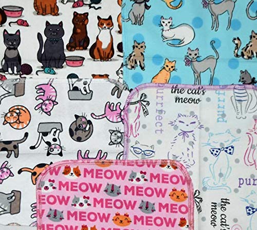 1 Ply Printed Flannel Washable.-The cats meow- Set Napkins 8x8 inches 5 Pack - Little Wipes (R) Flannel
