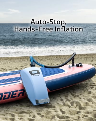 Swonder Seawolf Dual-Power Paddle Board Pump, 2X Faster Electric Air Pump for SUP & Kayak, 20 PSI with Dual Cylinders, Active Cooling, 6000mAh Battery & Car Adapter, Plug Adaptable Up to 17V DC