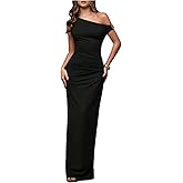 Verdusa Women's Off The Shoulder Wedding Guest Dress Asymmetrical Ruched Sleeveless Maxi Dresses