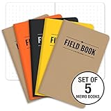 Field Notebook - 3.5"x5.5" - Combination of Kraft, Black, Orange, Yellow - Dot Graph Memo Book - Pack of 5