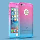 iPhone 5S Case, iPhone 5 Case, MCUK Full Body Coverage Luxury Ultra-thin Gradient with [Slim Tempered Glass Screen Protector] Shockproof Armor Case Cover for Apple iPhone 5S/5 (Pink-Blue)