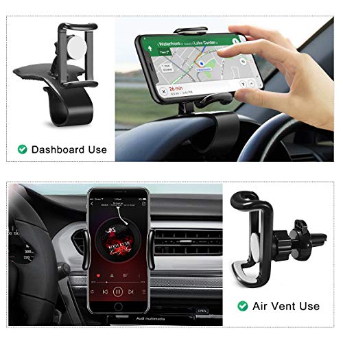 Dashboard Cell Phone Holder, Makeasy 2 in 1 Dashboard Car Phone Mount and Air Vent Car Phone Mount Suitable for 4 inches to 6.5 inches Smartphones, 360-Degree Rotation Adjustable Mobile Clip Stand