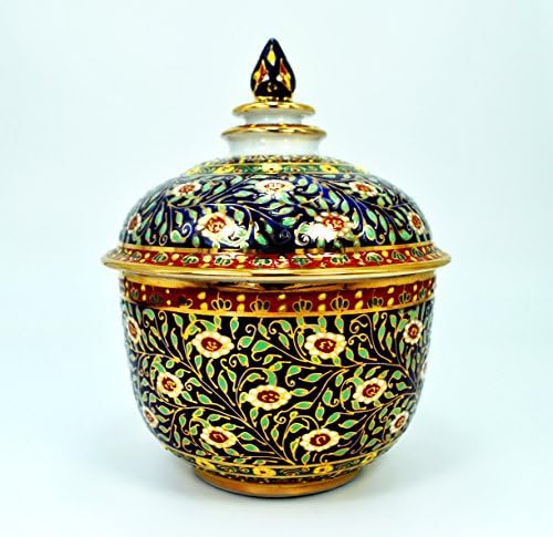 Thai Benjarong Porcelain Bowl Hand Painted Pottery Lid Handmade Ceramic Beautiful Art Decorative Elegant Collectible