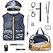 Next Milestones Kids Police Costume Toy 10 Pcs with Police Officer Hat, Handcuff, Vest, Walkie Talkie, Flashlight, Baton - Kids Police Halloween Costume Dress Up for Boys and Girls