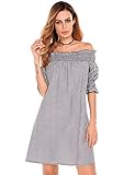 Meaneor Women's Off shoulder Half Sleeve Plaid Tunic Mini Dress