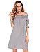 Meaneor Women's Off shoulder Half Sleeve Plaid Tunic Mini Dress