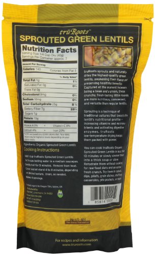 truRoots Organic Sprouted Green Lentils, 10-Ounce Pouches (Pack of 6)