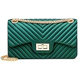 Women Fashion Shoulder Bag Jelly Clutch Handbag Quilted Crossbody Bag with Chain - Green