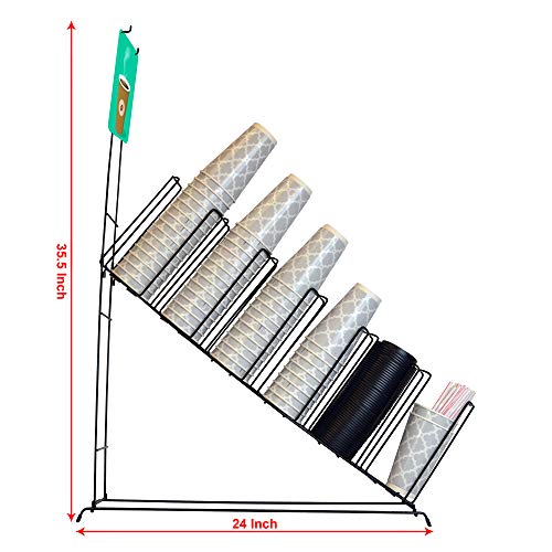 Black Slanted 6 Section Cup and Lid Holder, Organizer for Cups, Lids and Straws - Thumbnail 3