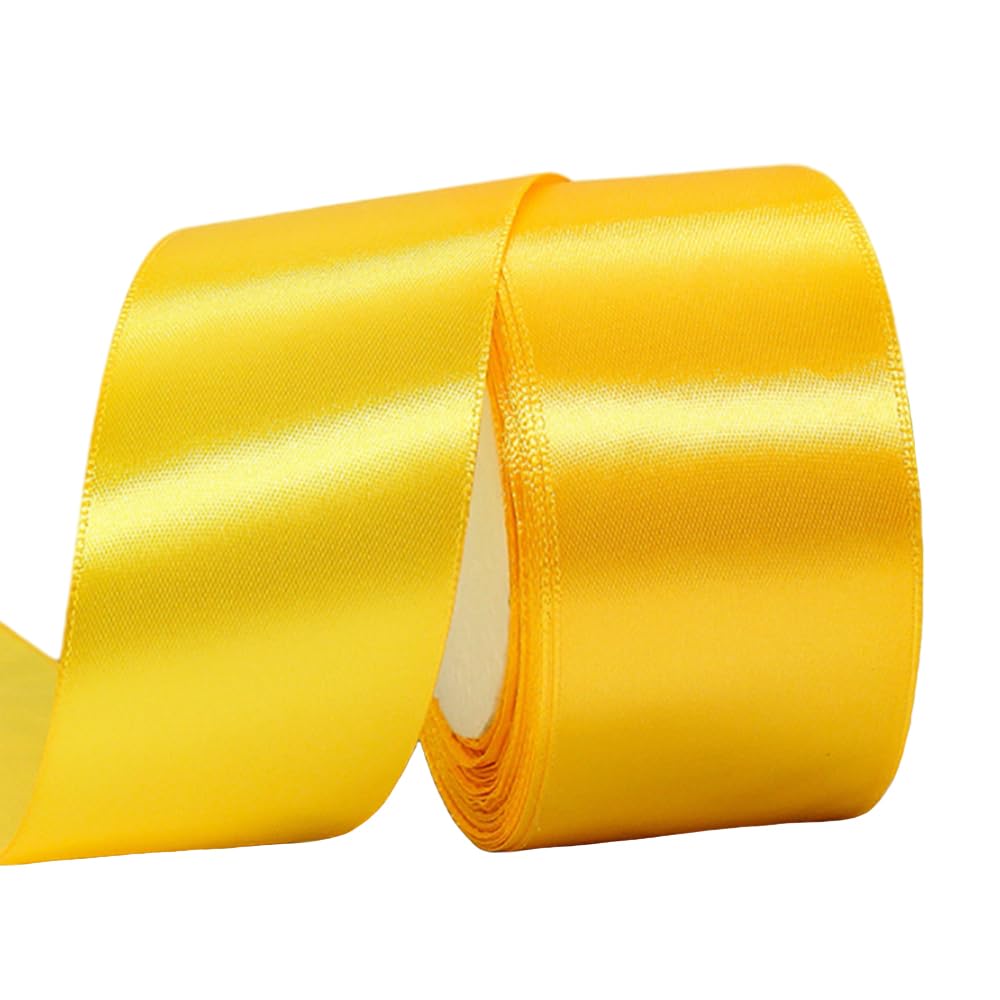 Wide Golden Yellow Ribbon 50mm Satin Ribbons for Gift Wrapping,22m 1.9Inch Silk Thick Wrapping RibbonYellow for Crafting,Christmas,Wedding Car,Bouquets,Party,Cake Decorations