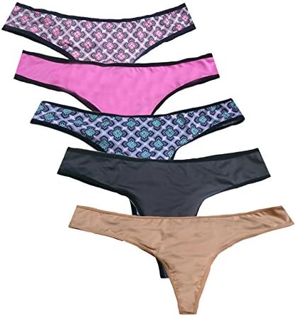 Qeeni Women's Sexy Shirred Back Super Soft Bikini Thong Panty (Large, Combo 1)