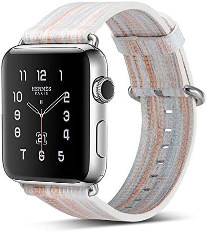 Apple watch band 38mm Genuine Leather Iwatch Strap Rainbow Replacement Bands with Stainless Metal Clasp for apple watch Series 3 Series 2 Series 1 Sports Edition women men(Genuine Leather Band C)