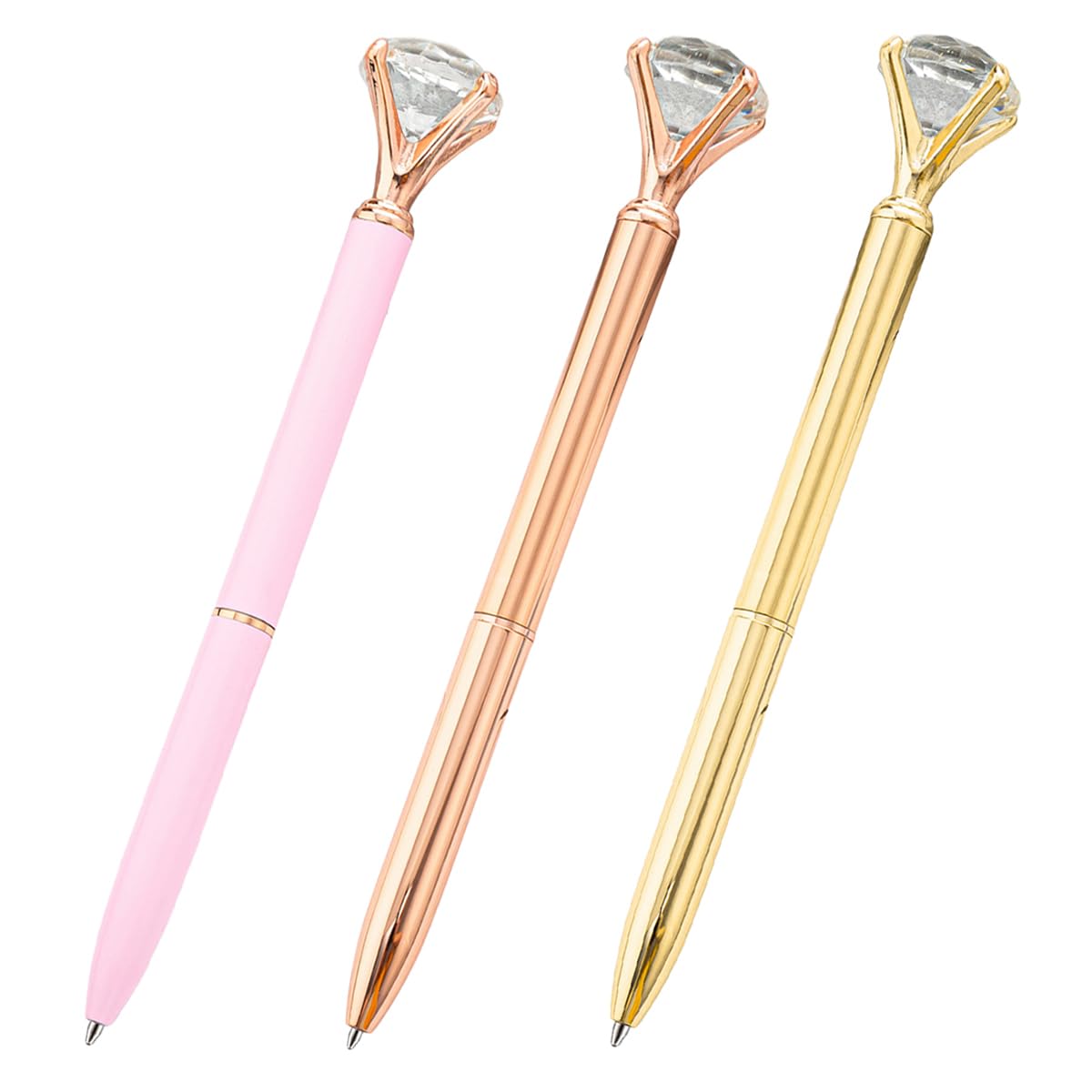 Rumyve Retractable Ballpoint Pens - Set of 3, Metal Diamond Pens with Creative Designs(Solid Color)