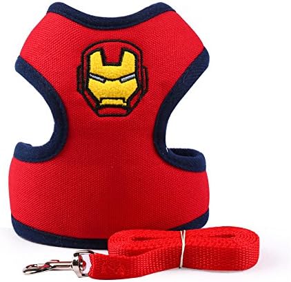 Chicpaw Adjustable Small Pet Dog Cat Harness with Leash Cartoon Puppy Soft Vest Harness (M, Red lron Man)