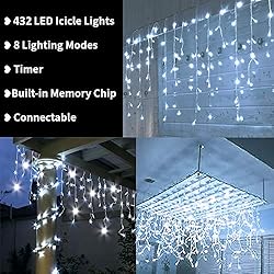 Toodour Icicle Christmas Lights, 432 LED 35.4ft 8
