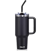 SMLIXE 40 oz Tumbler with Handle and Straw Lid,Insulated Reusable Stainless Steel Water Bottle Travel Mug，Cupholder Friendly Double Wall Vacuum Sealed Cup (Black)