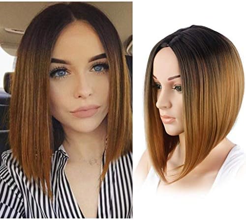 ATAYOU® Short Straight Brown Ombre Synthetic Bob Wigs for Women (Black to Brown Ombre)