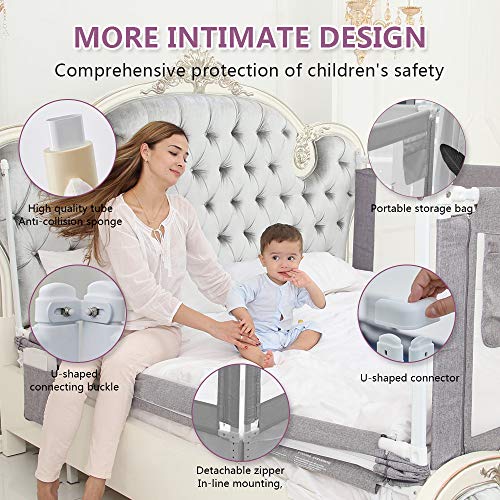 SURPCOS Bed Rails for Toddlers - 60" 70" 80" Extra Long Baby Bed Rail Guard for Kids Twin, Double, Full Size Queen & King Mattress (Gray) (1Side: 76''(L) X30''(H))