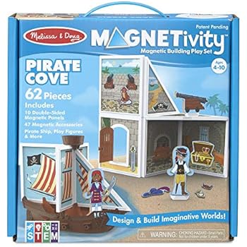 Melissa & Doug Magnetivity Magnetic Tiles Building Play Set - Pirate Cove with Pirate Ship (62 Pieces, STEM Toy, Great Gift for Girls and Boys - Best for 4, 5, 6, 7, 8 Year Olds and Up)