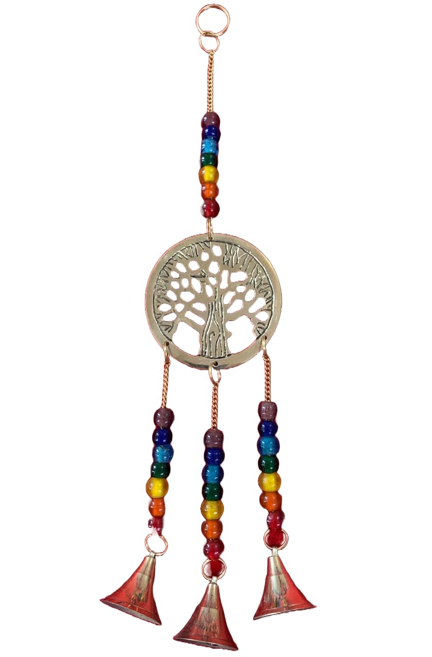 Indian Consigners Tree of Life Brass Wind Chime Bell – Small Witchcraft Altar Hanging for Home Décor, Ritual, Wiccan or Pagan Spiritual Use