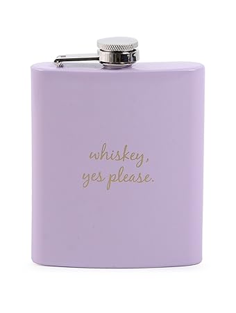Elan Whiskey Yes Please, Stainless Steel Hip Flask, Hip Flask for Women, 7oz, Lilac