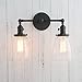 Permo Double Sconce Vintage Industrial Antique 2-Lights Wall Sconces with Oval Cone Clear Glass Shade (Black)
