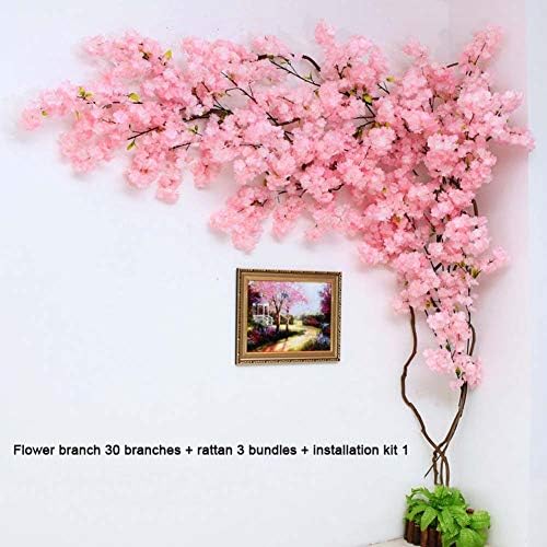 Artificial Cherry Blossom Simulation Tree Indoor Outdoor Wall Decor,Artificial Cherry Blossom Flower Vines for Home Wedding Decoration