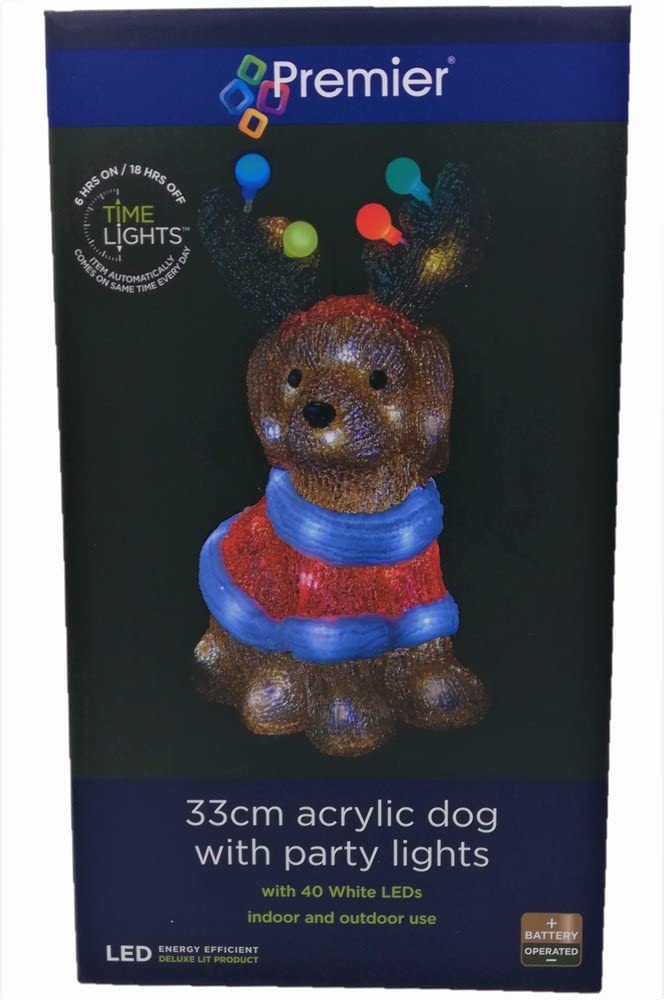 Premier 33cm Acrylic Dog Christmas Decoration with 40 LED Lights LB213132
